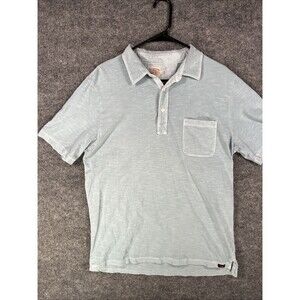 Faherty Polo Shirt Mens L Blue Slub Knit Pocket Short Sleeve Casual